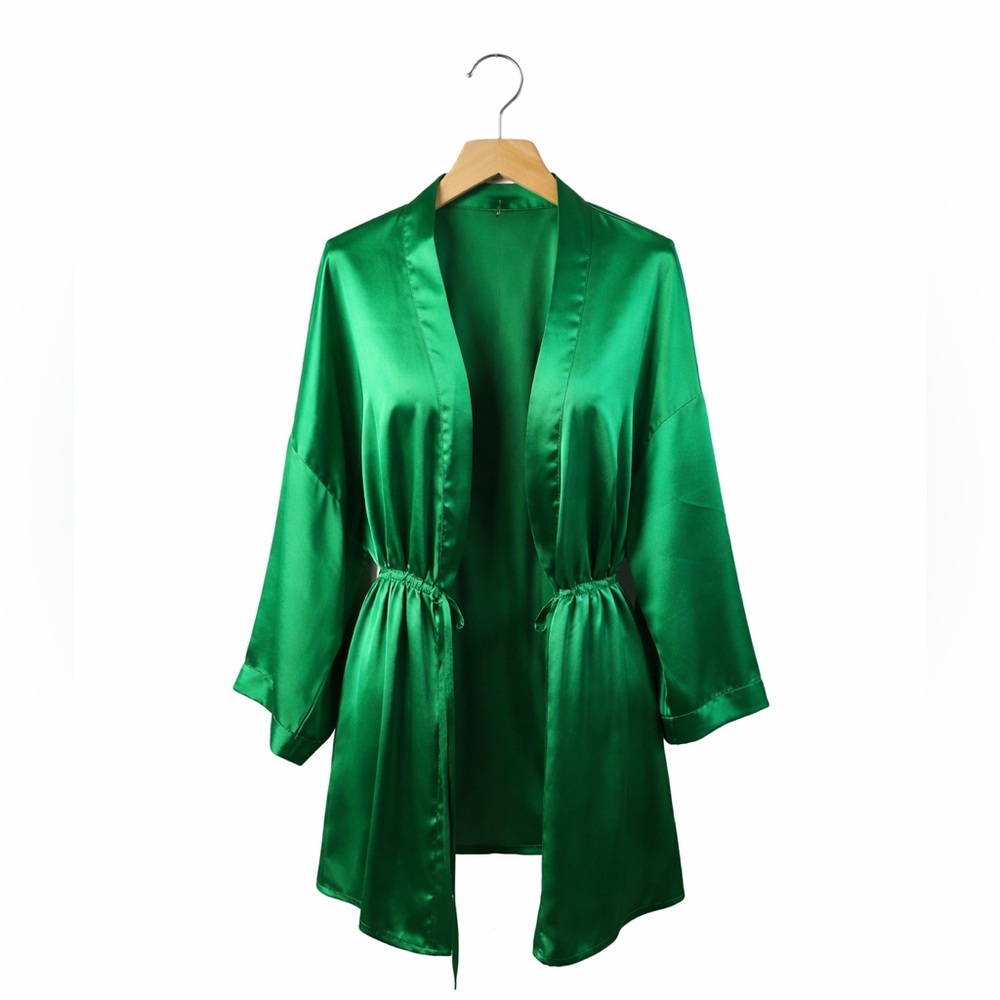 Victoria’s Secret Emerald Green Satin Robe Petite Small Y2K Luxe Boudoir Glam